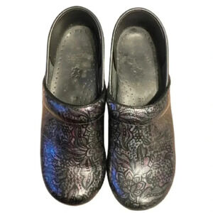 Dansko Black Floral Clogs metallic size 38 us 7.5-8